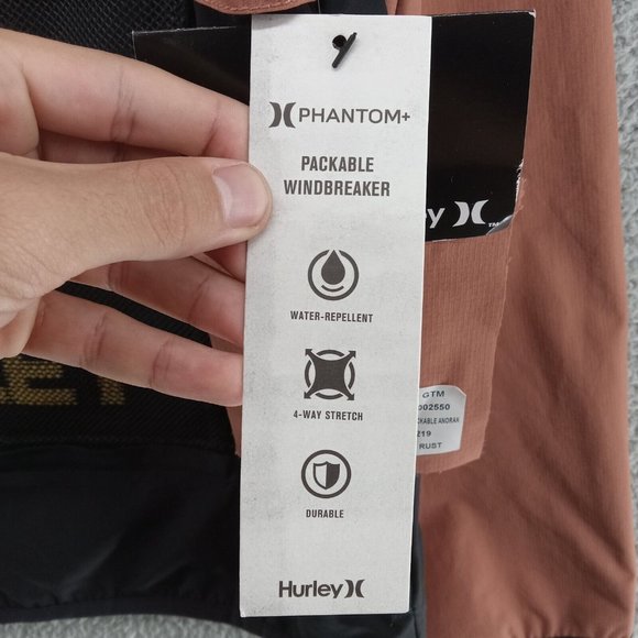 Hurley Jacket Mens Medium Mauve Black Logo Phantom Packable Windbreaker Anorak - Picture 4 of 12